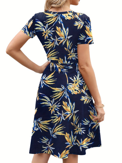 Sorena | Blumen Print Rundhalsausschnitt Damen Kleid