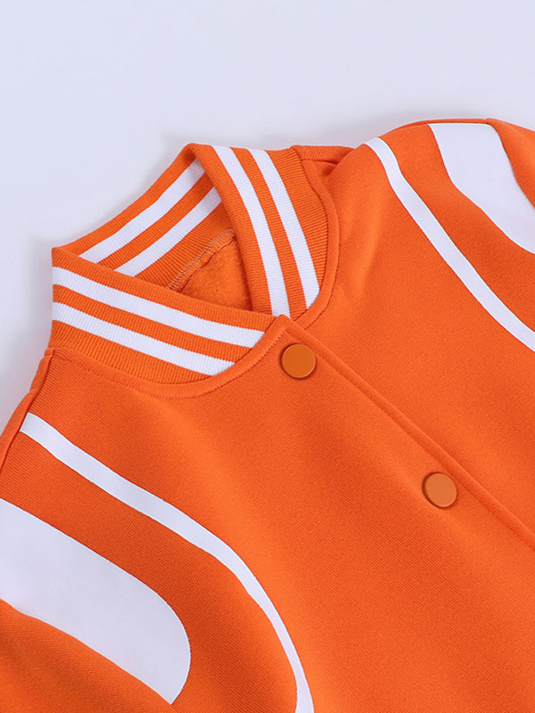 Orange Kontrastfarbige Crop Varsity Jacke