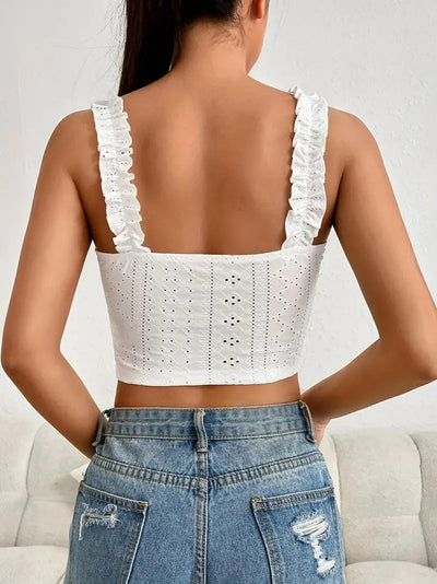 Weißes Vintage Coquette Crop Cami Top