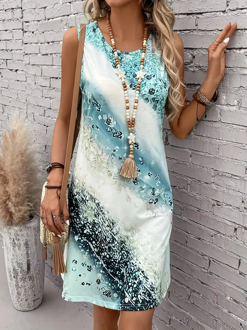 Faye – kleid mit abstraktem print und rundhalsausschnitt