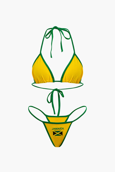 Kontrastierendes Vintage JAMAICA Stickerei Bikini Set