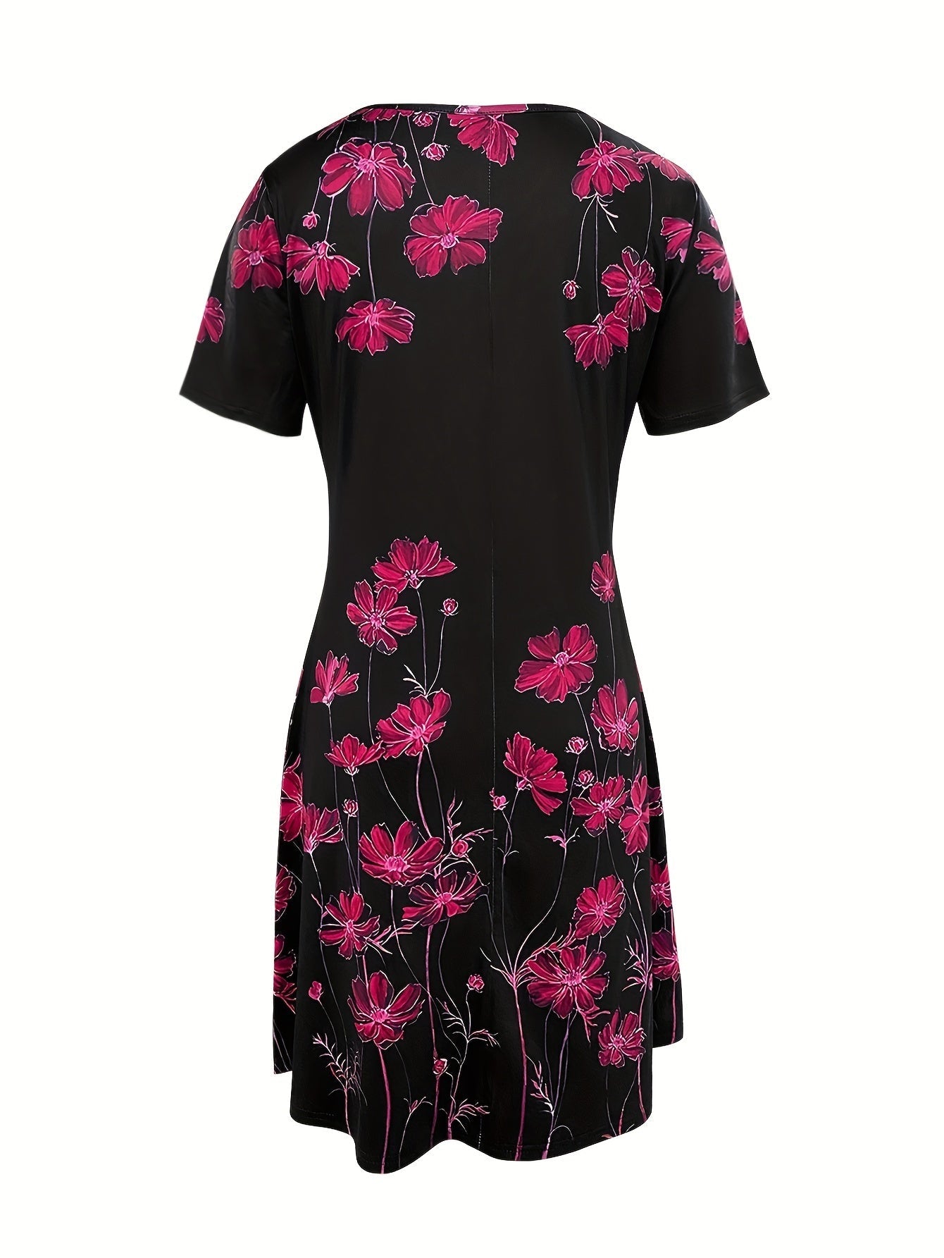 Holdena | Blumen Druck Damen Kleid | Schwarz