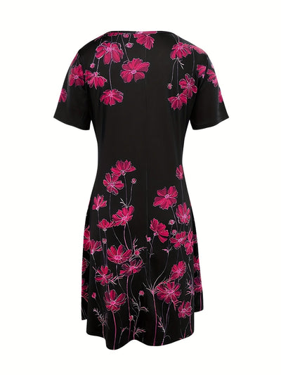 Holdena | Blumen Druck Damen Kleid | Schwarz