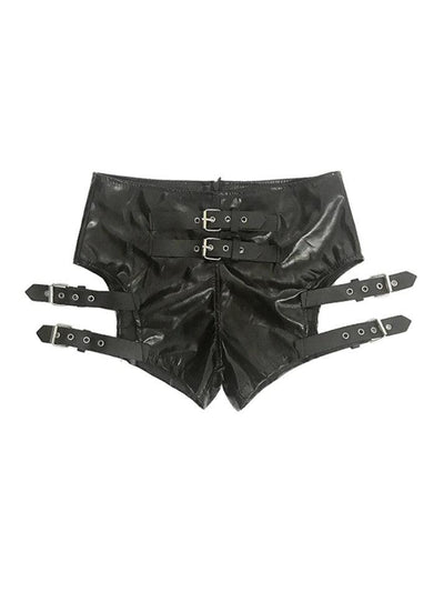 Schwarze Punk Ledershorts mit Schnalle