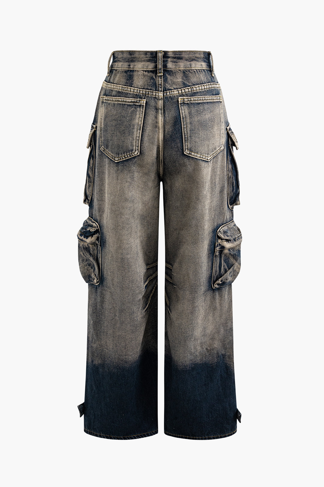 Ombre Punk Weit Geschnittene Cargo Jeans mit Mehreren Taschen