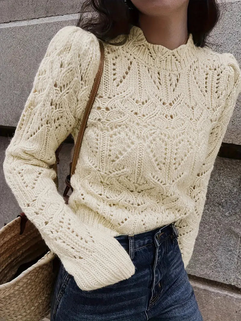 Dreilea | Luxuriöser Strickpullover mit Spitzendetail, gemütliche Eleganz mit langen Ärmeln