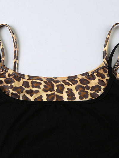 Y2k Zweiteiliges Cami Top mit Leopardenmuster