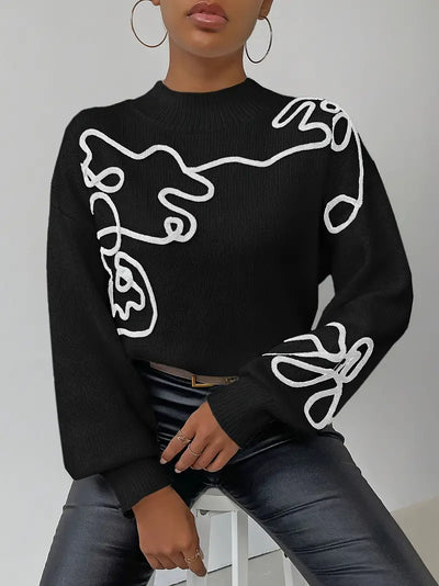 Dreilyth | Künstlerische Eleganz Mock Neck Pullover Abstraktes Muster