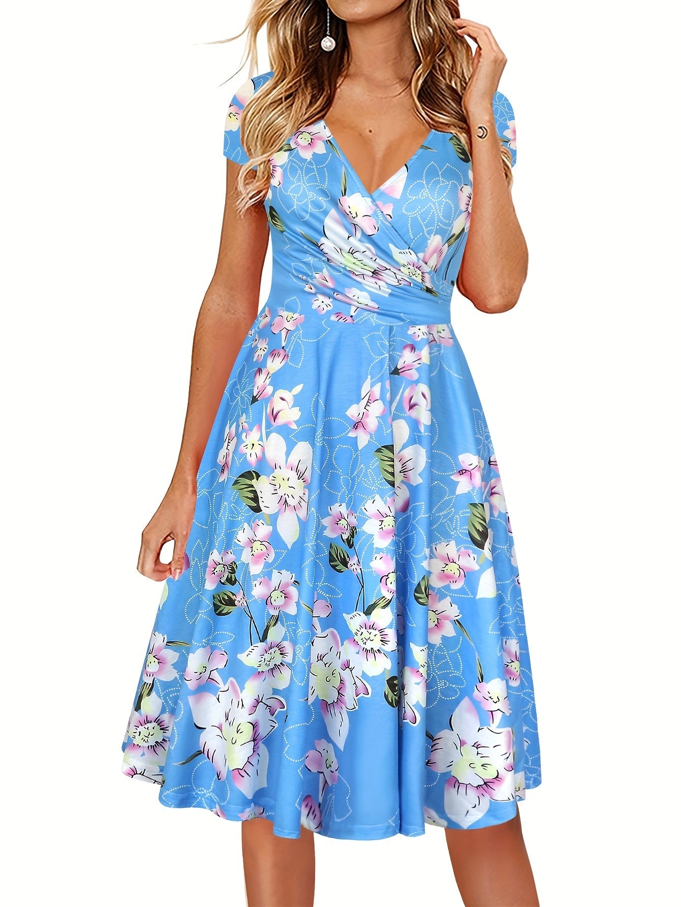 Kai | Blumen Print Kurzärmeliges Damen Kleid