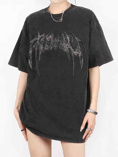 Punk Oversized Wing Print Kurzarm T-Shirt