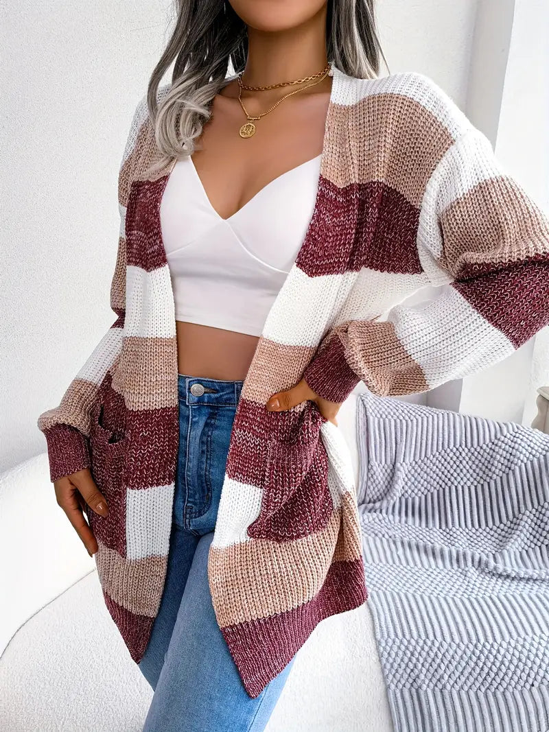 Lirovanie | Warm & Stylisch: Langärmliger Colorblock-Cardigan mit V-Ausschnitt