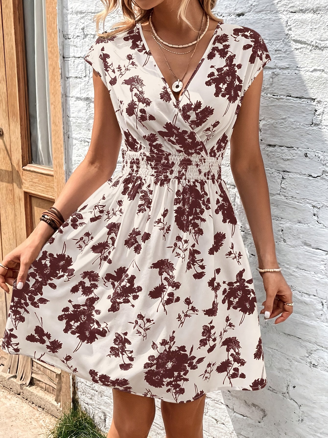 Colton | V-Ausschnitt Blumen Print Damen Kleid