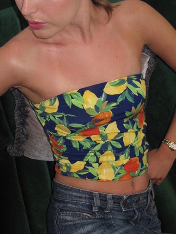 Vintage Hawaiianisch Bedrucktes Bandeau Top