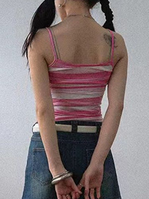 Rosa Y2k Streifenmuster Crop Cami Top