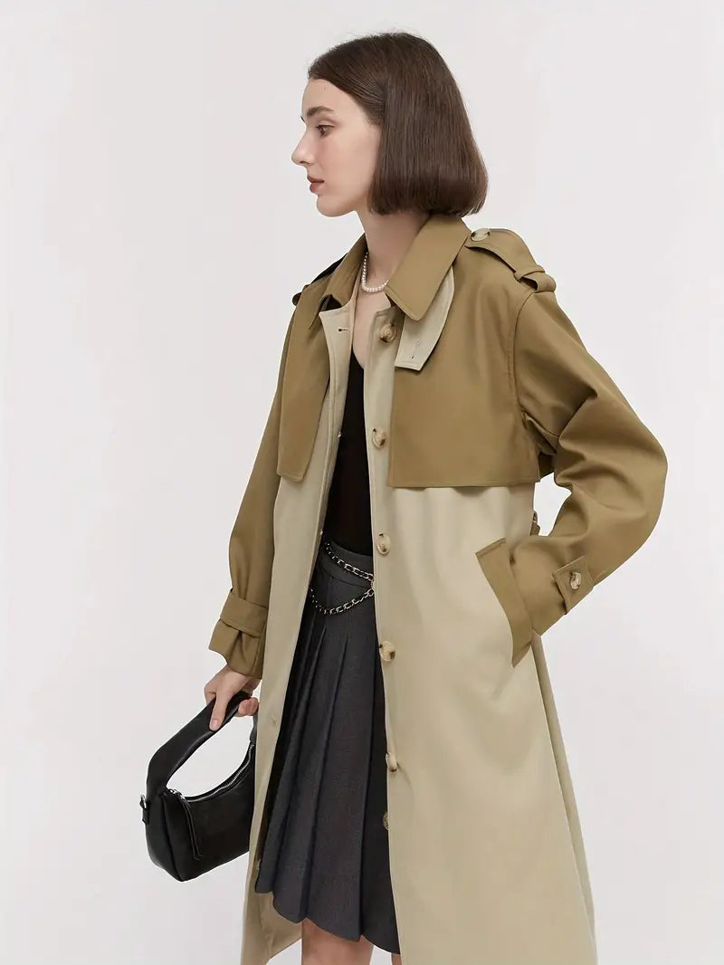 Rernilha | Trenchcoat mit Knopfleiste und Farbblock, eleganter Langarmgürtel