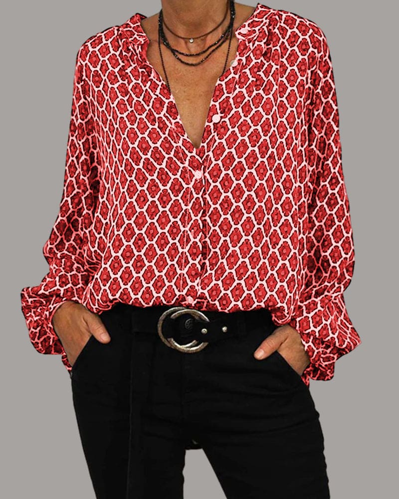Pazes | Stylische Bluse mit V-Ausschnitt und langen Ärmeln