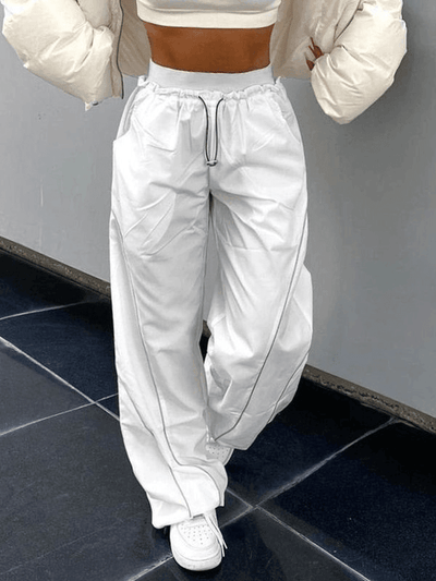 Weiße Hip Hop Pintuck Detail Baggy Fallschirmhose