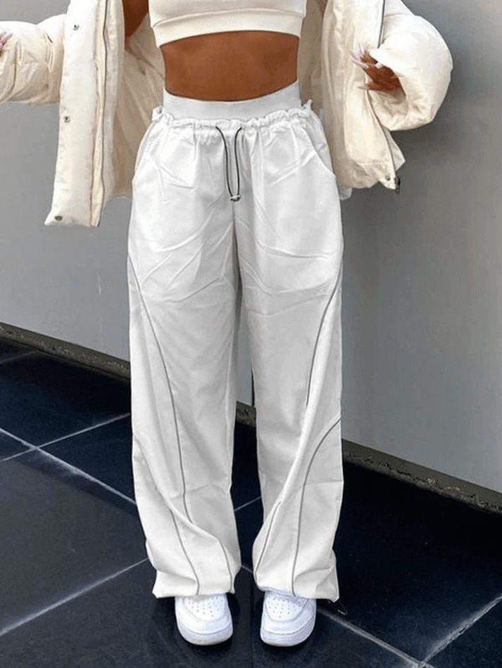 Weiße Hip Hop Pintuck Detail Baggy Fallschirmhose