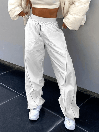 Weiße Hip Hop Pintuck Detail Baggy Fallschirmhose