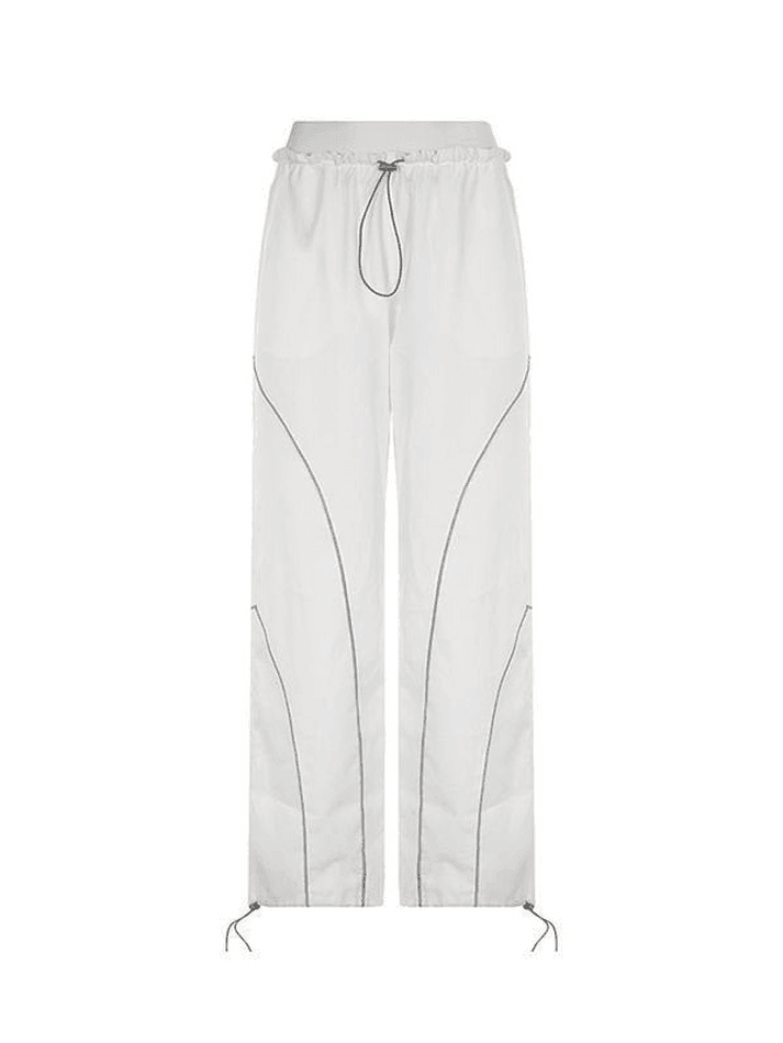 Weiße Hip Hop Pintuck Detail Baggy Fallschirmhose