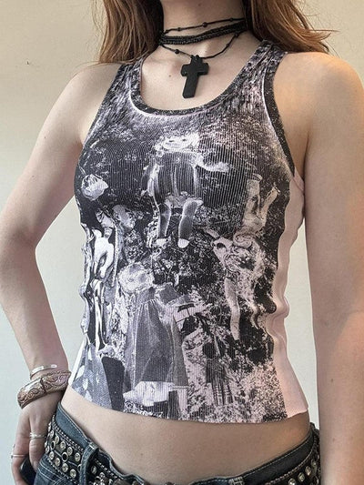 Rosa Punk Graffiti Print Tanktop