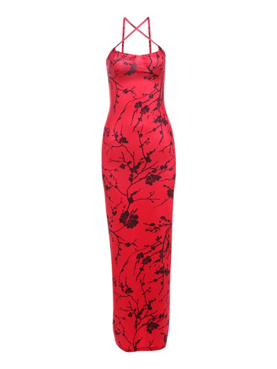 Rotes Druck Halter Maxikleid