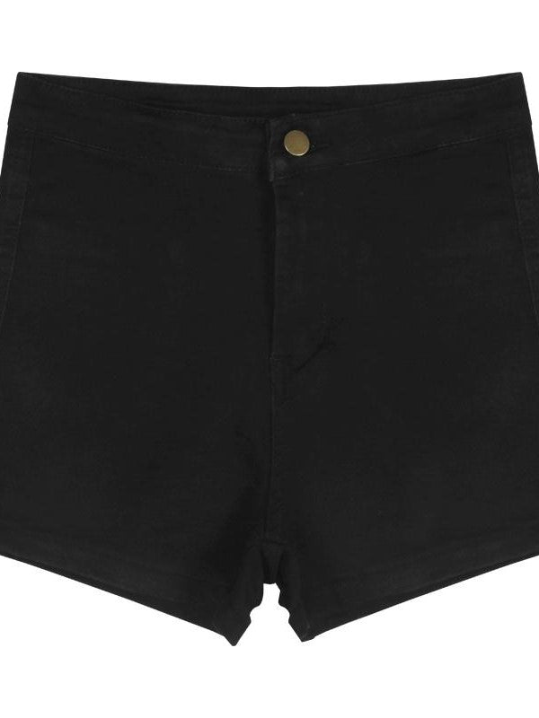 Schwarze Klassische Enganliegende Hochtaillierte Denim Shorts