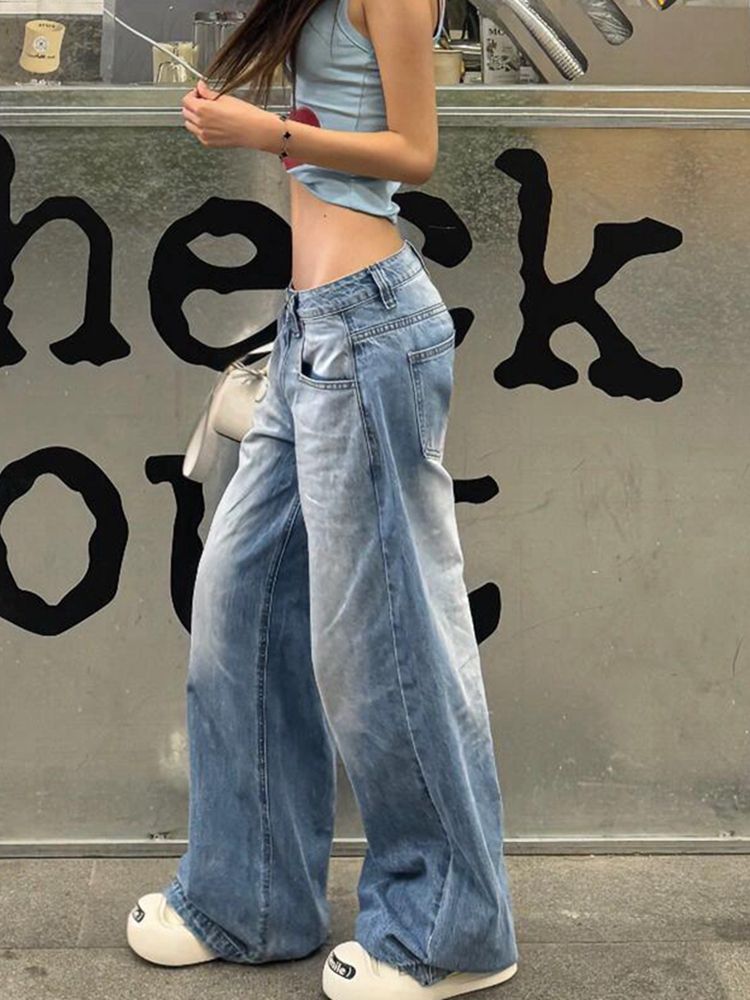 Vintage Gewaschene Distressed Baggy Jeans