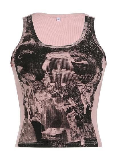 Rosa Punk Graffiti Print Tanktop