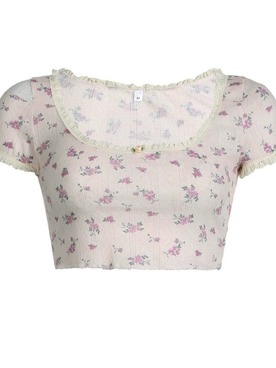 Vintage Spitzenbesatz Blumenmuster Crop Top