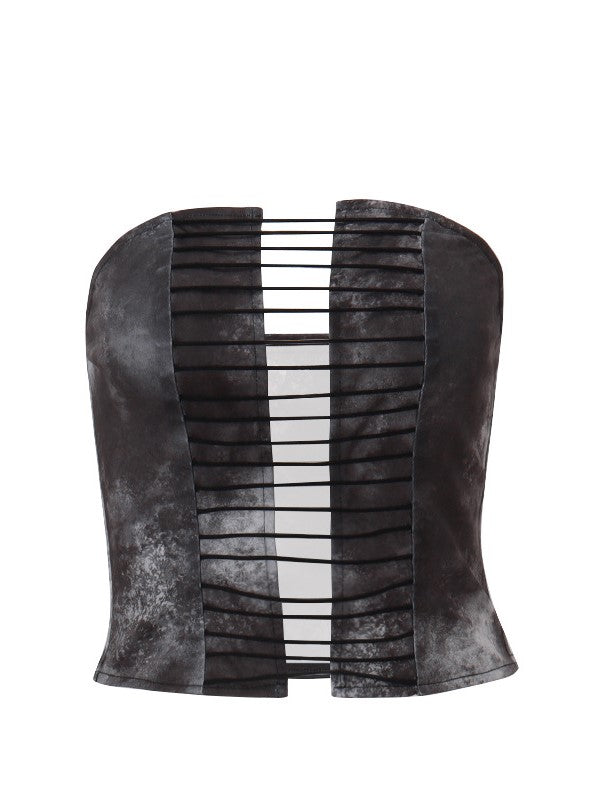 Schwarzes Grunge Cutouts Crop Bandeau Top