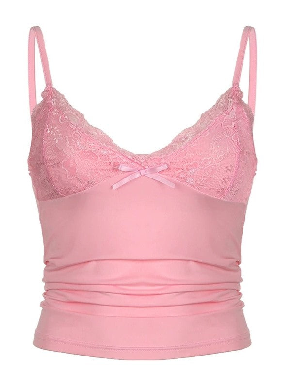 Einfarbiges Blumenspitze Cami Top